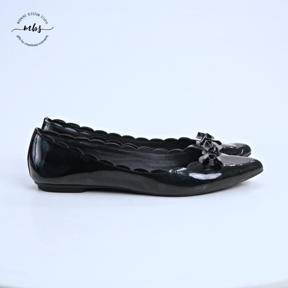 Kate Spade Eleni Flex Scalloped Ballerina Flats Black‎ Women 8.5